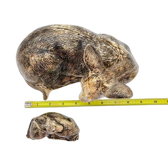 Ceramic Porcelain Mom and Baby Sitting Doe Deer and Baby Fawn Figurines - Picture 7 of 8